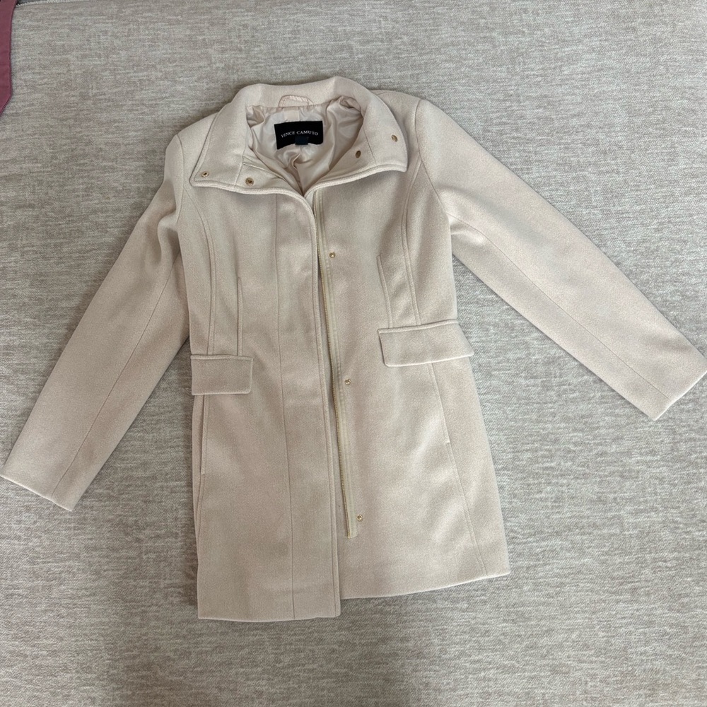 Vince Camuto Small Ivory Zip-Front Wool-Blend Trench Coat